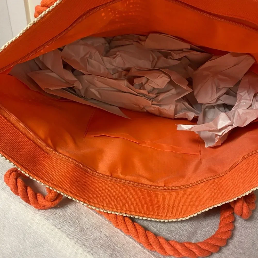 NWT‎ Orange Rope Straw Beach Tote Bag
